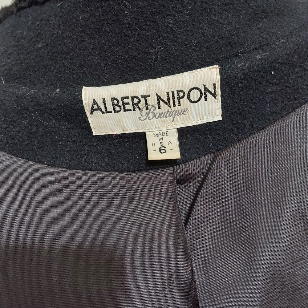 Albert Nipon Black Long Coat with Faux Fur Trim Size 6 - Picture 11 of 12
